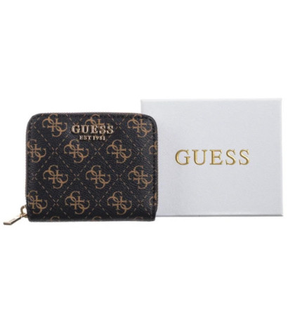 Guess Laurel Slg Small Zip Around SWQE85 00137 Brown Logo (GU704-a) rankinė