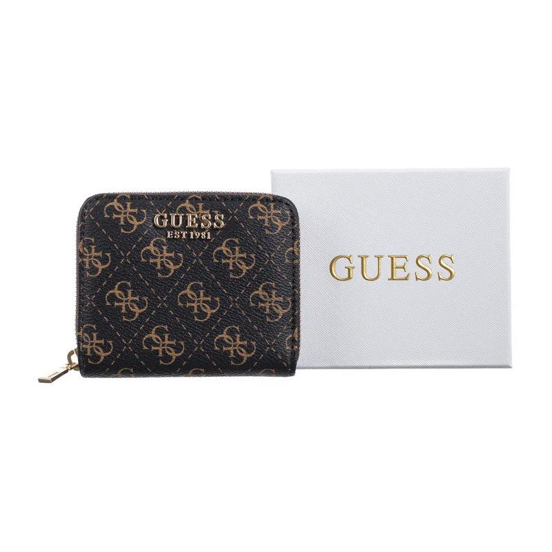Guess Laurel Slg Small Zip Around SWQE85 00137 Brown Logo (GU704-a) rankinė