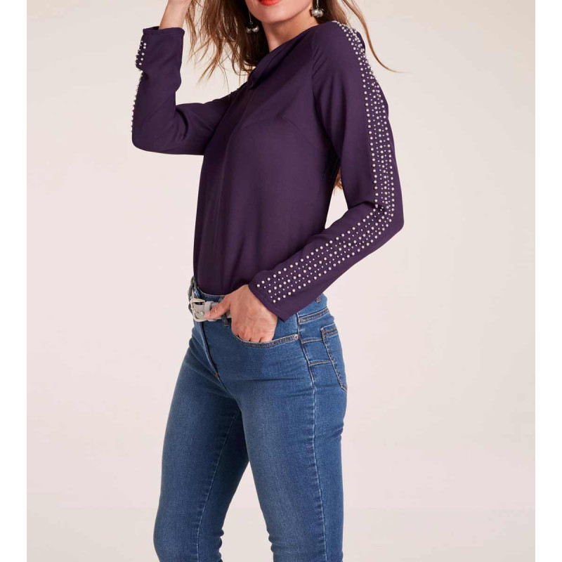 Ashley brooke dizainerių palaidinė su perlais, violetinė