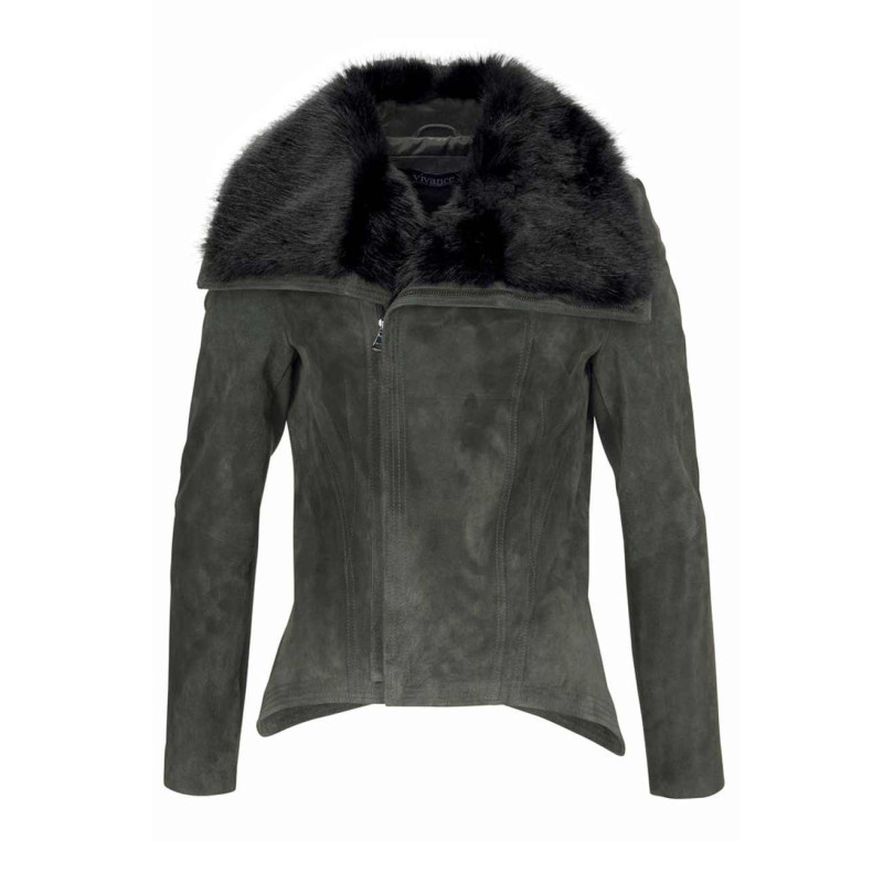 Vivance collection odinė striukė su dirbtiniu kailiu, alyvuogių spalvos