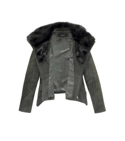 Vivance collection odinė striukė su dirbtiniu kailiu, alyvuogių spalvos