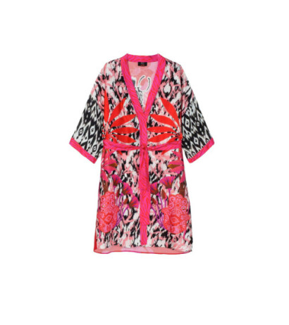 Miss goodlife "zebra" atlasinis kimono paltas, rausvas raštas"