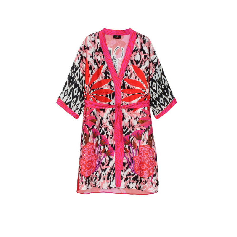 Miss goodlife "zebra" atlasinis kimono paltas, rausvas raštas"