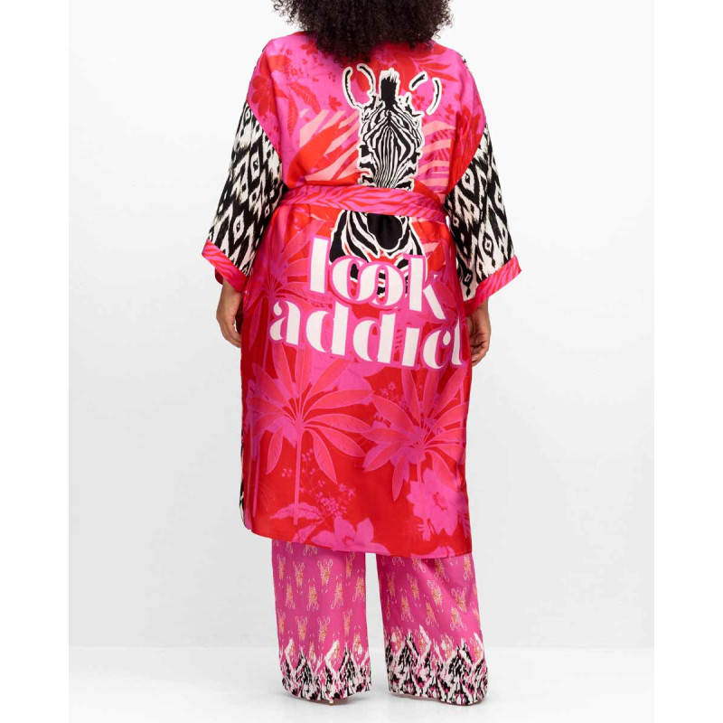 Miss goodlife "zebra" atlasinis kimono paltas, rausvas raštas"