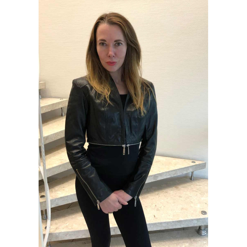 Ashley brooke dizainerio ėriuko nappa odos striukė, juoda