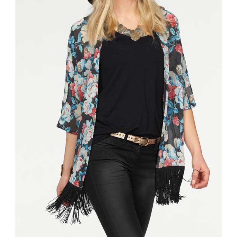 Melrose kimono palaidinė, juoda ir spalvinga