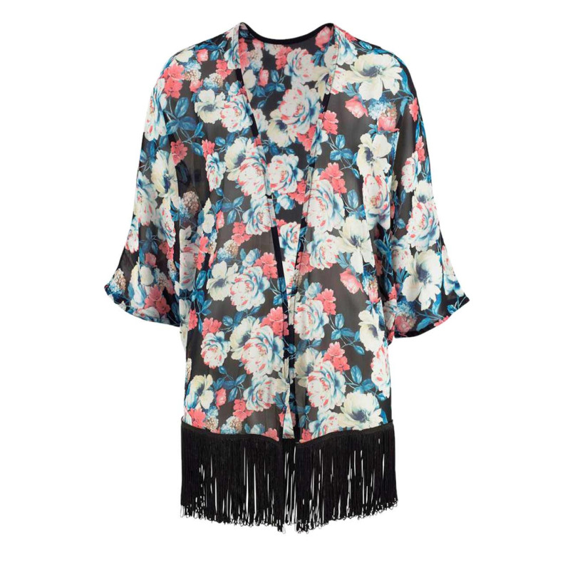 Melrose kimono palaidinė, juoda ir spalvinga