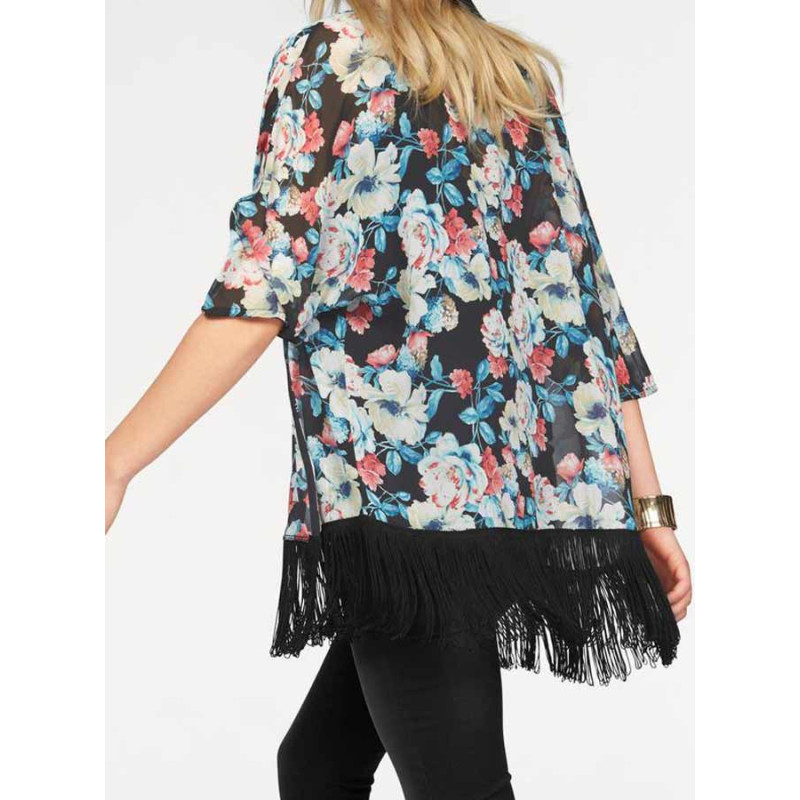 Melrose kimono palaidinė, juoda ir spalvinga