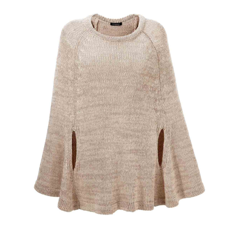 Vivance collection megztas pončas su lureksu, smėlio spalvos