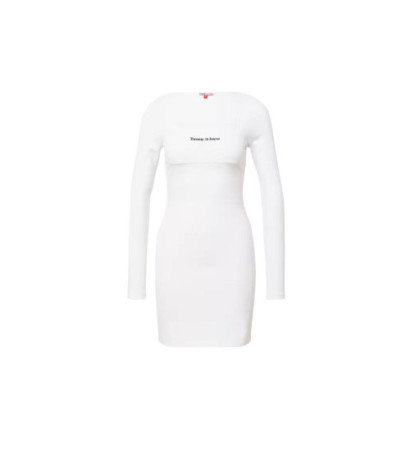 Tommy jeans prekės ženklo trikotažinė mini suknelė, balta