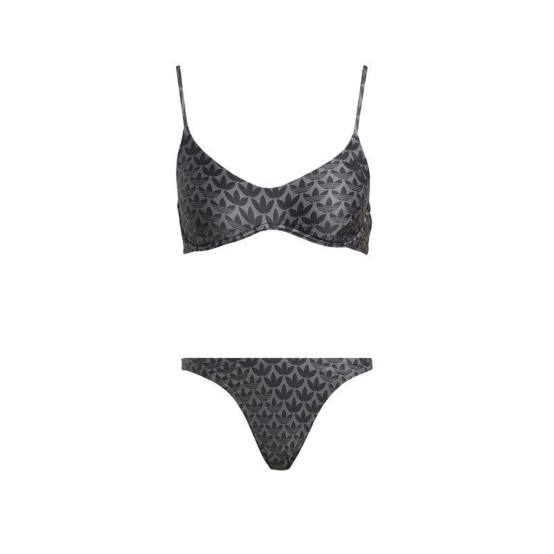 Adidas prekės ženklo bikinis su monograma, juodai pilkas