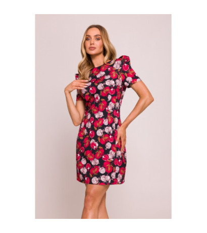 M856 Wzorzysta sukienka mini z ozdobnymi rękawami - model 3