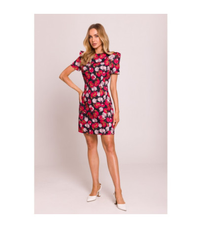 M856 Wzorzysta sukienka mini z ozdobnymi rękawami - model 3