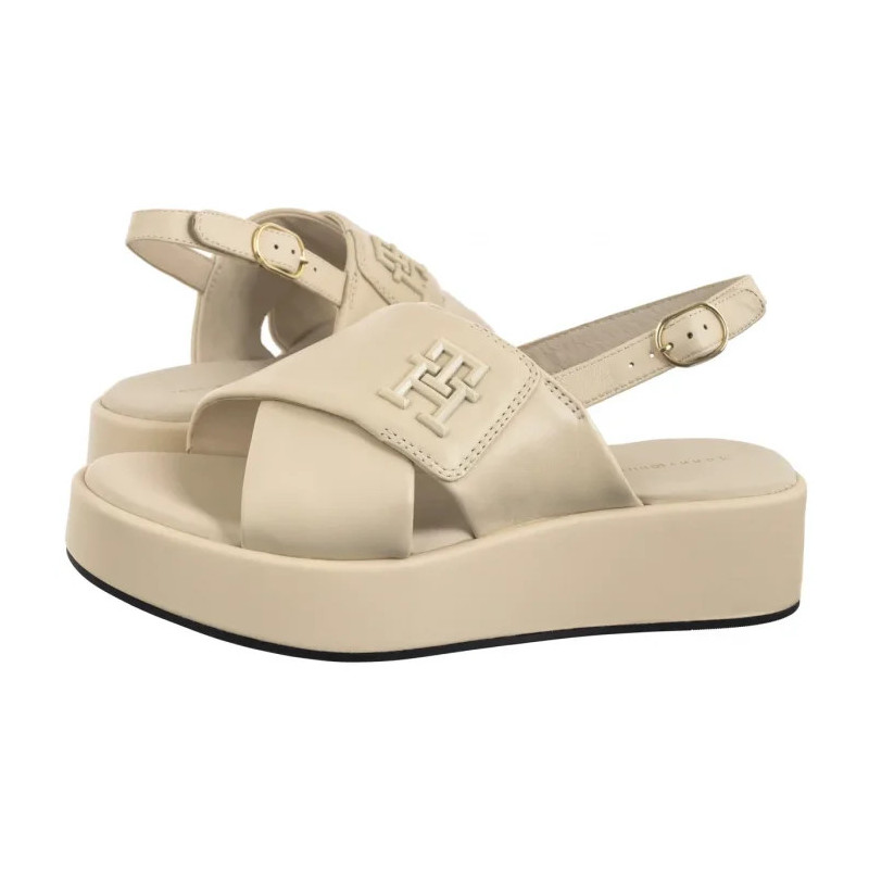 Tommy Hilfiger TH Logo Hw Padded Leather Sandal Muslin FW0FW08808 ACJ (TH1335-a) bateliai