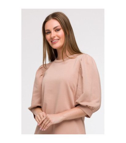 B291 Sukienka z bufiastymi rękawami - mokka