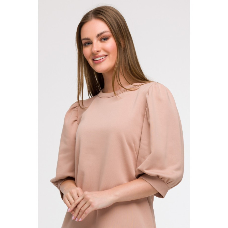 B291 Sukienka z bufiastymi rękawami - mokka