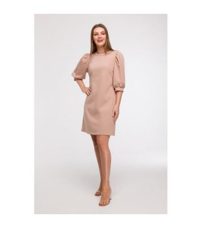 B291 Sukienka z bufiastymi rękawami - mokka