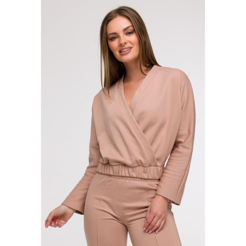 B292 Bluza z kopertowym dekoltem - mokka