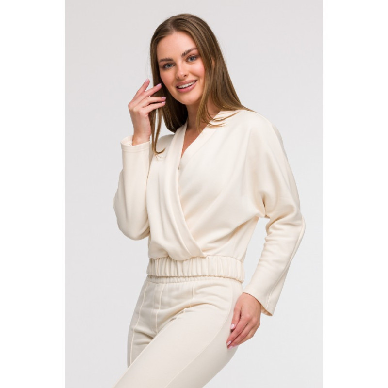 B292 Bluza z kopertowym dekoltem - waniliowa