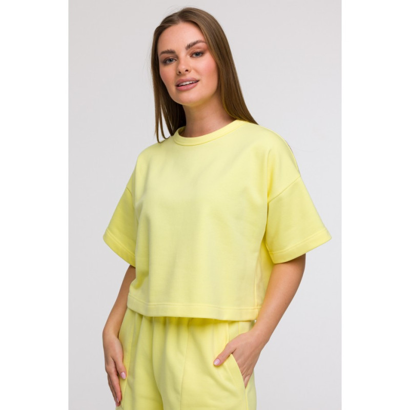 B294 Bluza oversize z krótkimi rękawami - cytrynowa
