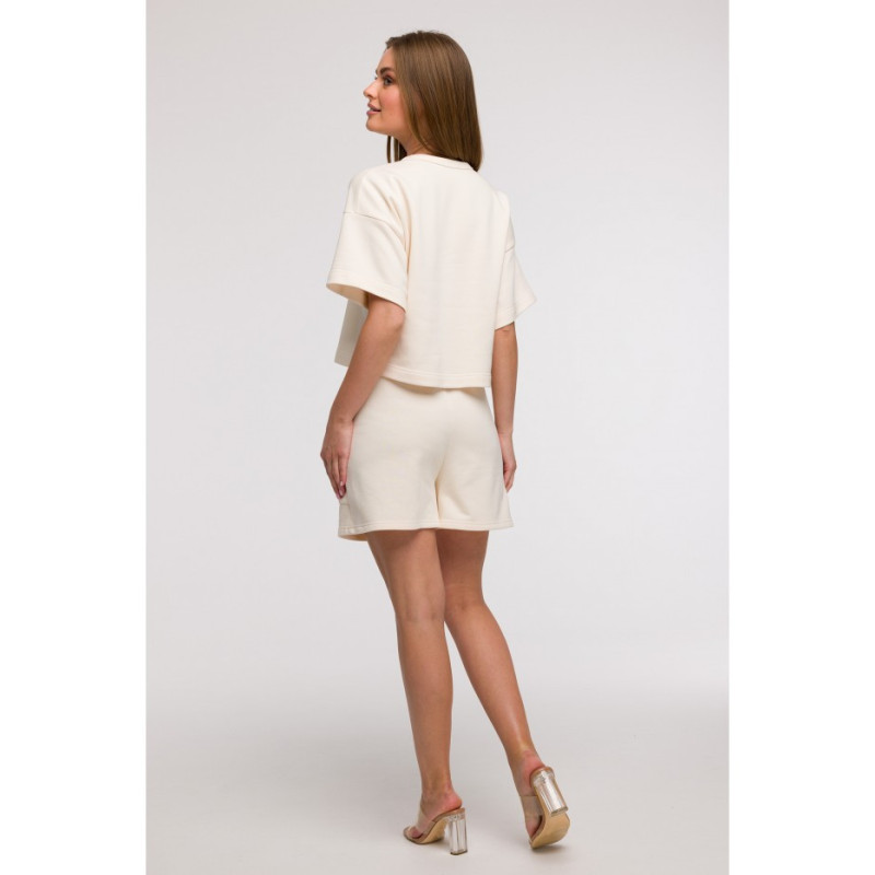 B294 Bluza oversize z krótkimi rękawami - waniliowa