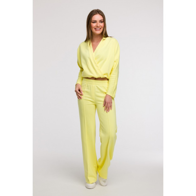 B296 Spodnie dresowe z przeszyciami - cytrynowe