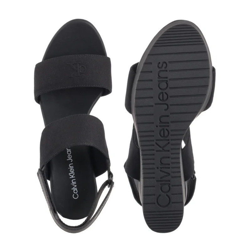 Calvin Klein Wedge Sandal Webbing In Triple Black YW0YW01790 0GJ (CK651-a) batai