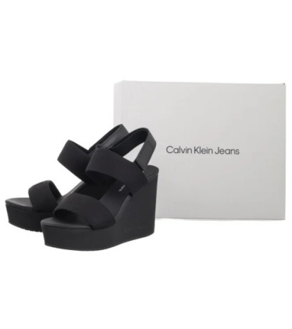Calvin Klein Wedge Sandal Webbing In Triple Black YW0YW01790 0GJ (CK651-a) batai