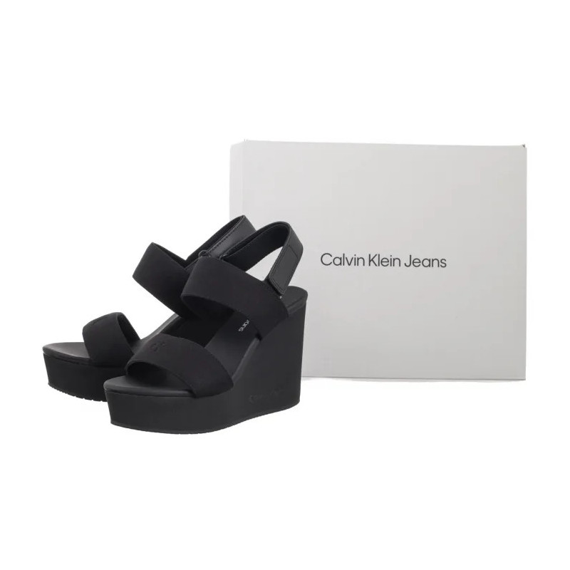 Calvin Klein Wedge Sandal Webbing In Triple Black YW0YW01790 0GJ (CK651-a) batai