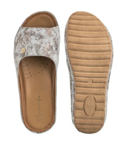 Maciejka Brązowe/Złote w Kwiaty 02628-46/00-1 (MA238-f) Moteriški batai/šlepetės