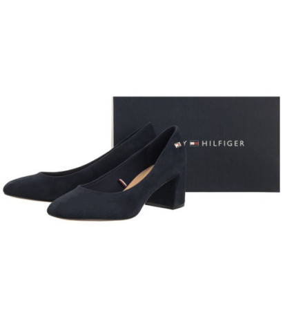 Tommy Hilfiger TH Suede Mid Heel Block Pump Space Blue FW0FW07717 DW6 (TH1027-a) bateliai
