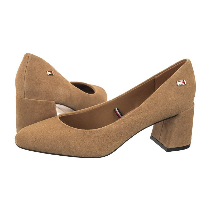 Tommy Hilfiger TH Suede Mid Heel Block Pump Classic Khaki FW0FW07717 RBL (TH1027-b) bateliai