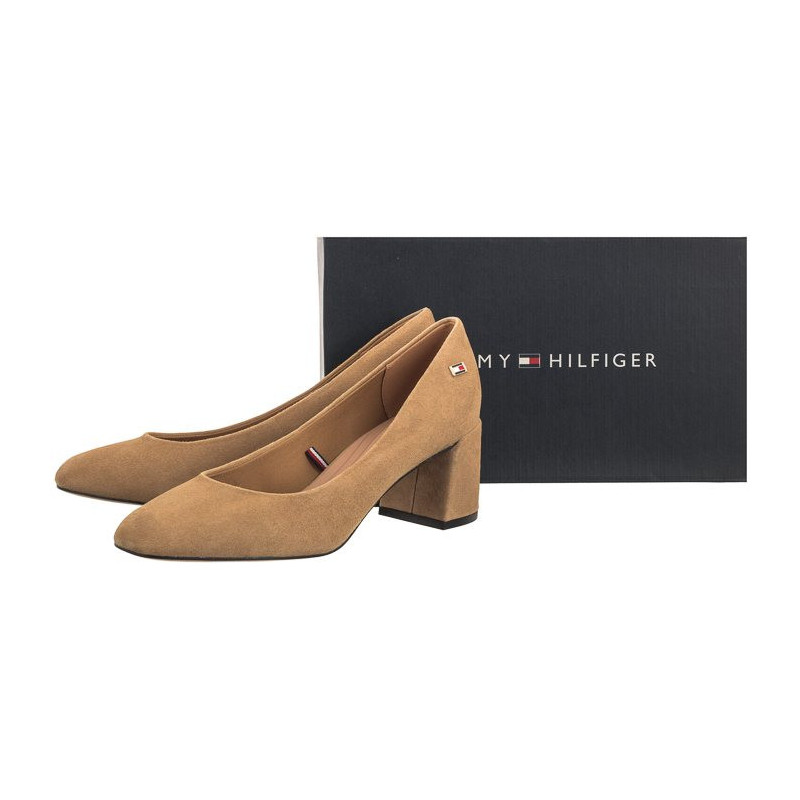 Tommy Hilfiger TH Suede Mid Heel Block Pump Classic Khaki FW0FW07717 RBL (TH1027-b) bateliai