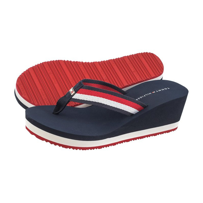 Tommy Hilfiger Corporate Wedge Beach Sandal Red/White/Blue FW0FW07987 0G0 (TH1080-a) batai