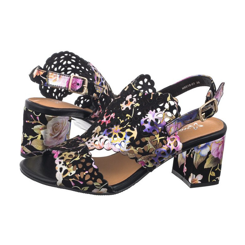 Maciejka Czarne+Kwiaty N6518-01/00-1 (MA1207-b) sandalai