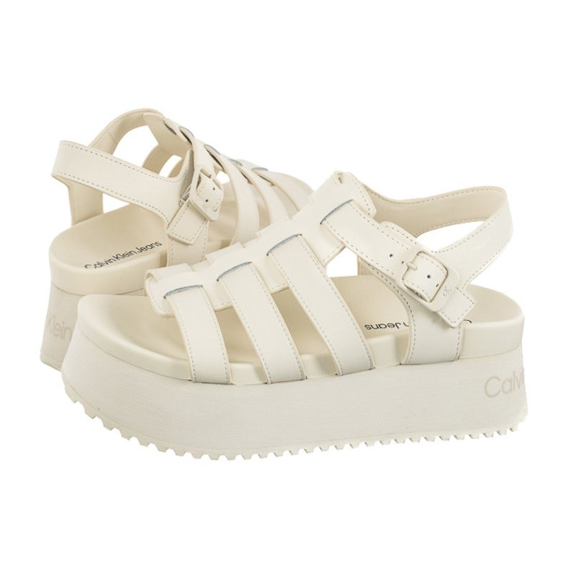 Calvin Klein Platform Buckle Rubber Mg Mtl Triple Creamy White YW0YW01513 YBI (CK509-a) sandalai