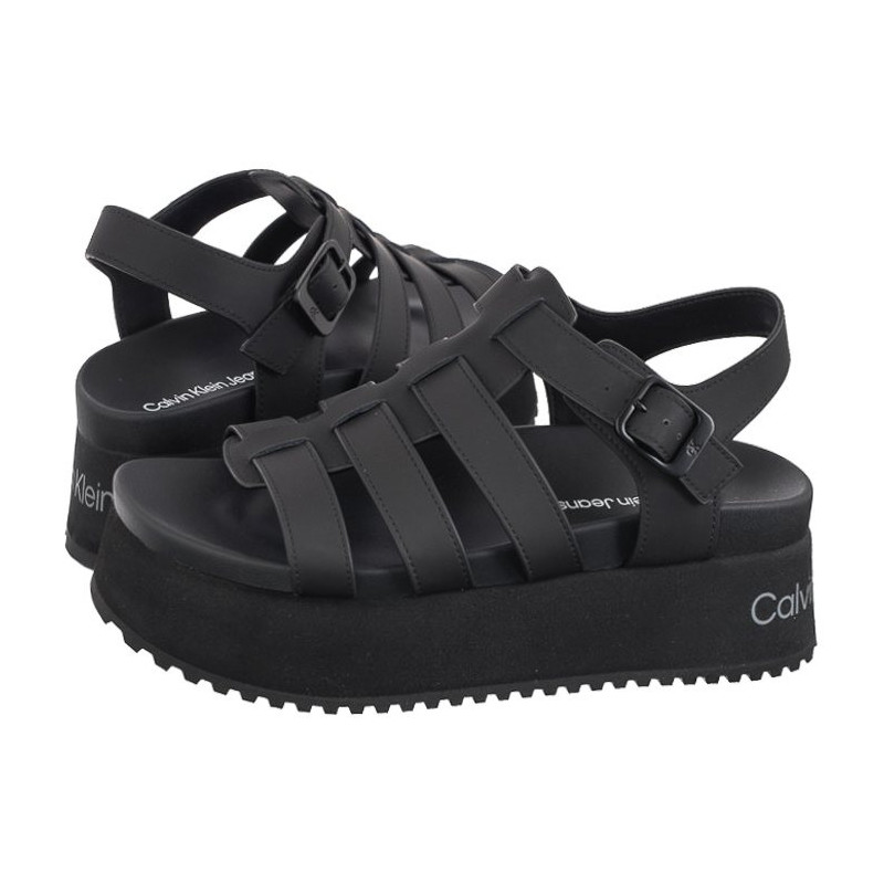 Calvin Klein Platform Buckle Rubber Mg Mtl Triple Black YW0YW01513 0GT (CK509-b) sandalai