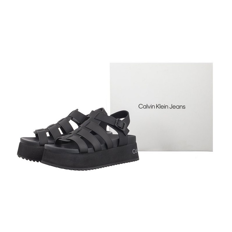 Calvin Klein Platform Buckle Rubber Mg Mtl Triple Black YW0YW01513 0GT (CK509-b) sandalai