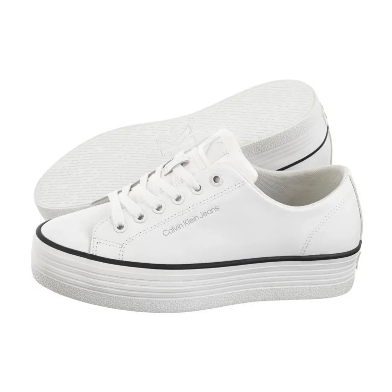 Calvin Klein Bold Vulc Flatf Low Lth In Bright White/Black YW0YW01633 01W (CK604-a) bateliai