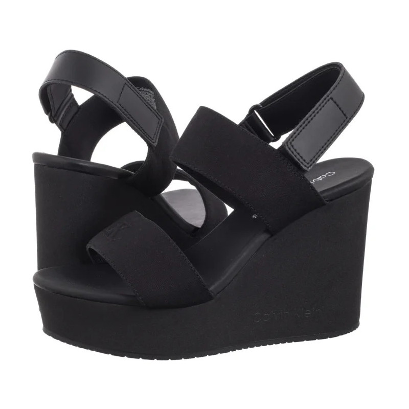 Calvin Klein Wedge Sandal Webbing In Triple Black YW0YW01790 0GJ (CK651-a) batai