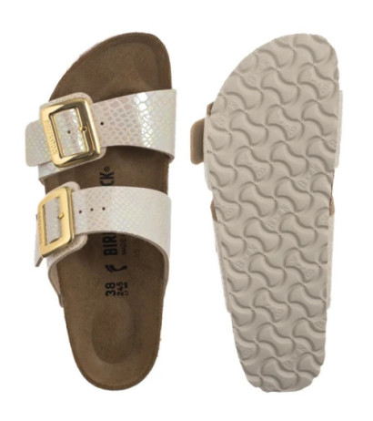 Birkenstock Sydney Cushion Buckle Shiny Snake Cream 1030258 (BK314-a) Moteriški batai/šlepetės