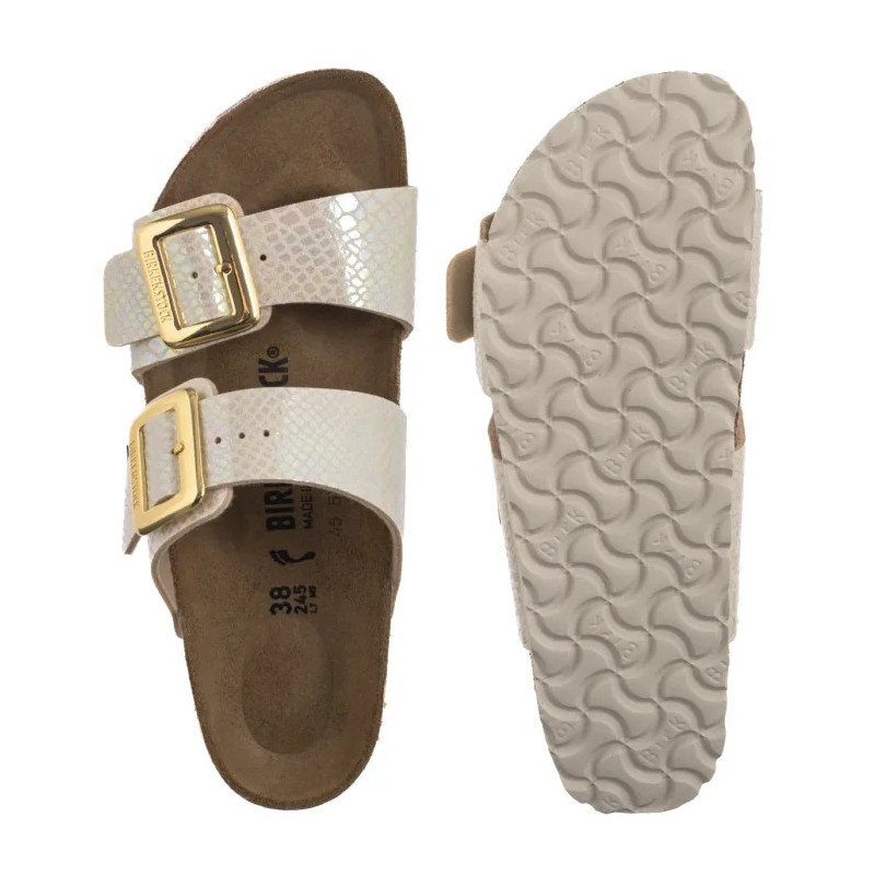 Birkenstock Sydney Cushion Buckle Shiny Snake Cream 1030258 (BK314-a) Moteriški batai/šlepetės
