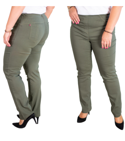 Ilgos tamprios kelnės tiesaus kirpimo paaukštintu liemeniu BENGALINY 02 K15 Olive green