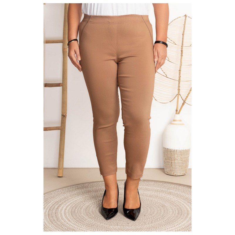 Tamprios kelnės paaukštintu liemeniu BENGALINY 04 Dark camel