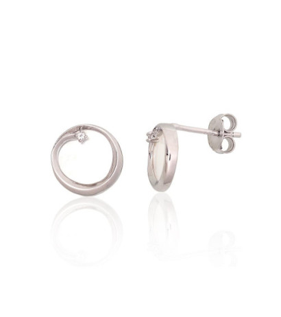 Sidabriniai auskarai –pusetai 2204162(PRh-Gr)_CZ+PL, Sidabras 925°, rodis (padengti), Cirkonai , Perlamutras