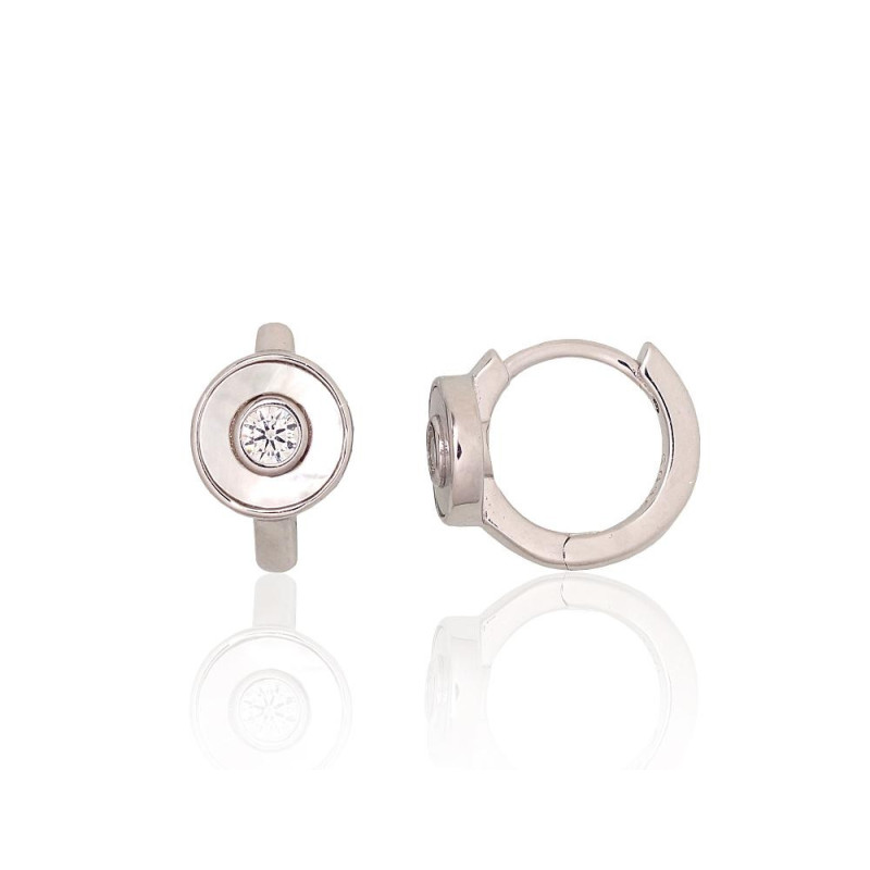 Sidabriniai auskarai su apvaliu segtuku 2204164(PRh-Gr)_CZ+PL, Sidabras 925°, rodis (padengti), Cirkonai , Perlamutras