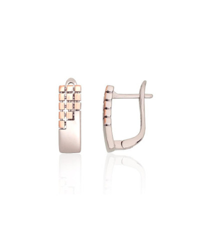 Sidabriniai auskarai ant cilindrinės spynos 2204170(PRh-Gr+PAu-R), Sidabras 925°, rodis (padengti)/, raudonas auksas