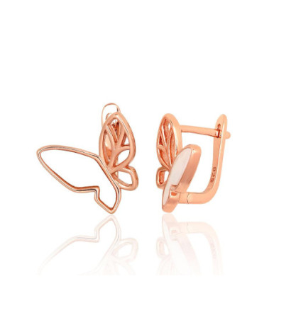 Sidabriniai auskarai ant cilindrinės spynos 2204175(PAu-R)_PL, Sidabras 925°, raudonas auksas (padengti), Perlamutras