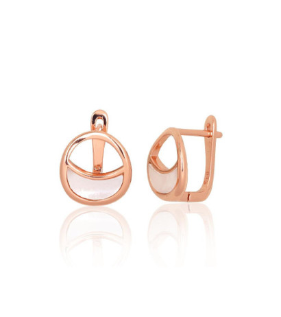 Sidabriniai auskarai ant cilindrinės spynos 2204176(PAu-R)_PL, Sidabras 925°, raudonas auksas (padengti), Perlamutras