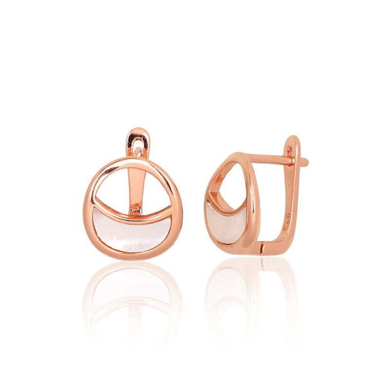 Sidabriniai auskarai ant cilindrinės spynos 2204176(PAu-R)_PL, Sidabras 925°, raudonas auksas (padengti), Perlamutras